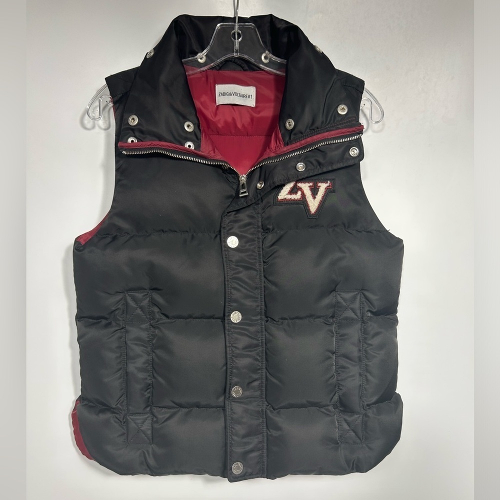 Zadig & Voltaire Fall/Winter 2020 Biker Puffer Vest Jacket Size M Black/Burgundy